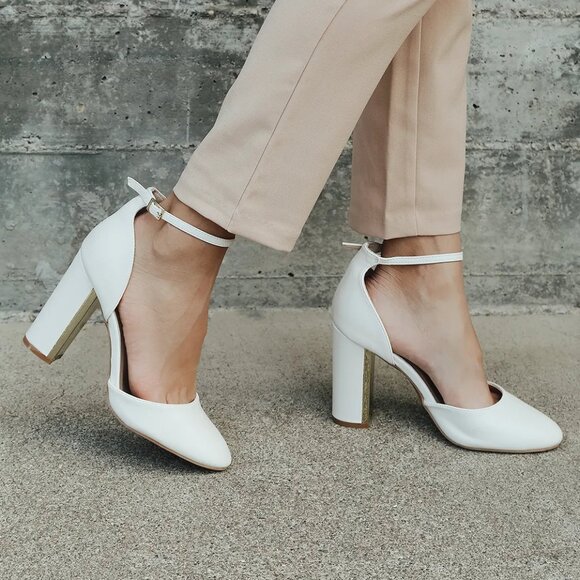 Lulus Laura Off White Ankle Strap Heels - Picture 1 of 8
